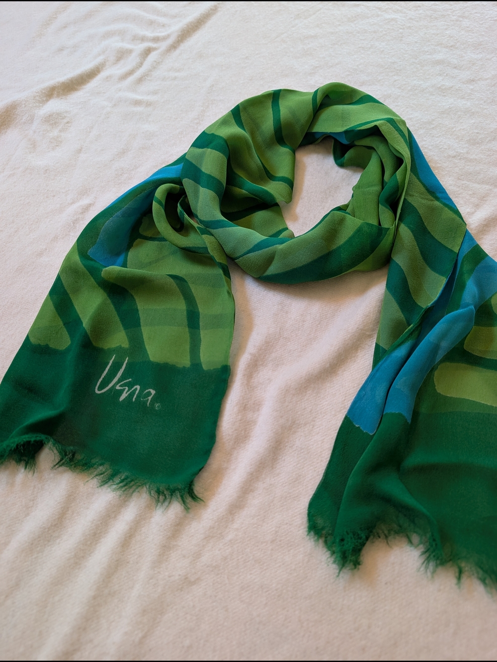 Vera Neumann Green & Teal Striped Lightweight Scarf